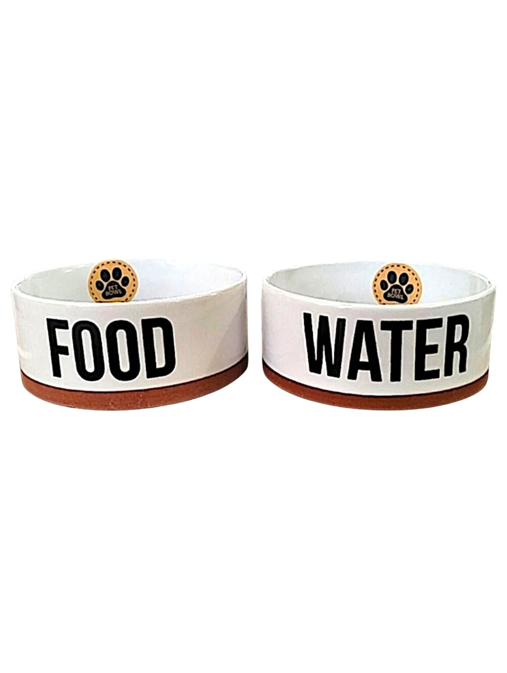 Winifred & Lily Ceramic FOOD & WATER Dog Bowl Set in White with Terracotta Base